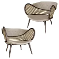 Stylish Accent Chair With Woven Design Wooden Legs And Light Toned Cushion