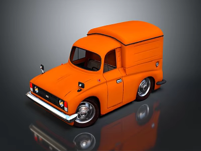 Orange Vintage Cargo Truck With Enclosed Box And Classic Design Elements 3d model