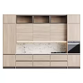 Modern Kitchen Wood Cabinets With Marble Countertop Sink Cooktop And Oven
