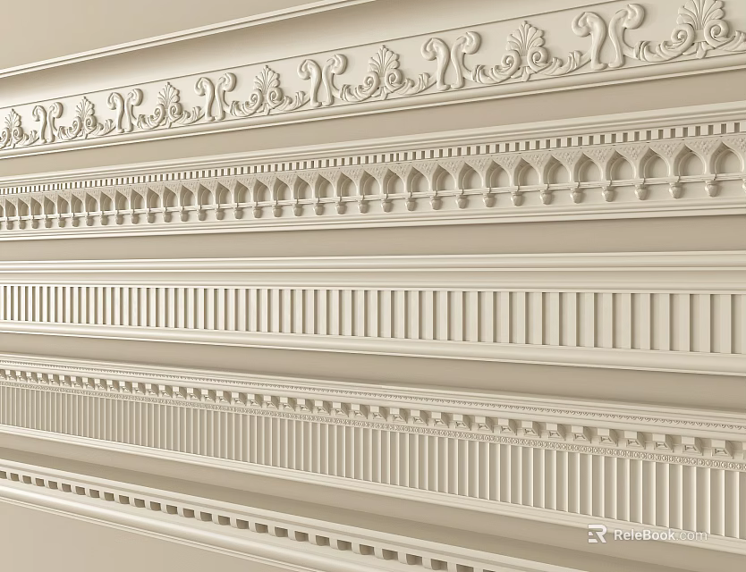 Elegant Gypsum Crown Molding Styles With Ornate Carvings And Layered Wall Trim 3d model 