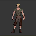 3D Animated Character Model With Blonde Hair Green Sleeveless Top Brown Pants And Boots