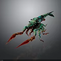 Turquoise and Red Lobster 3D Rendered Artwork with Large Claws on Dark Background