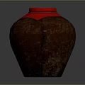 Sculpted Wine Jar With Red Lid And Red Diamond Sticker Featuring Chinese Character Wine