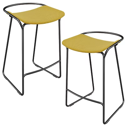 Modern Bar Stools With Yellow Fabric Seats And Black Metal Frames 3d model