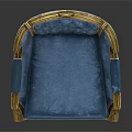 Luxurious Blue Tufted Velvet Armchair With Golden Ornate Frame And Classic Design