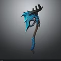 Fantasy Axe Weapon Featuring Blue Magical Effect Wooden Handle Antler Design And Spiked Chain Detail