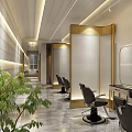 Modern Hair Beauty Salon Interior With Arched Wooden Decor Round Mirrors Chandeliers And Hairdressing Chairs