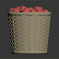 Woven Basket Filled With Fresh Pink Apples On Smooth Dark Background