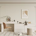 Elegant Modern Dressing Table With Mirror Chair Decorative Items And Wall Art 3d model