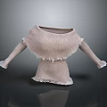 Beige Off Shoulder Knit Sweater With Frayed Hem And Long Sleeves