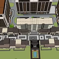 Modern Commercial Street With Retail Shops Pedestrians Outdoor Seating And Evening Atmosphere