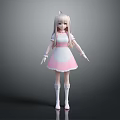 Anime Style Maid Character 3D Model With Pink Dress And White Apron