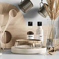 Elegant Modern Tea Set Display With Ceramic Cups Wooden Accessories And Glass Teapot