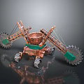 Copper And Green Mechanical Combat Weapon With Multiple Saw Blades And Wheels