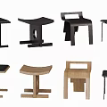 Various Modern Stools With Different Designs And Materials Including Wooden And Metal Frames 3d model
