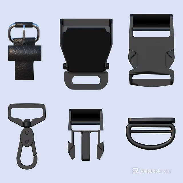 Various Styles of Black Plastic Buckles as Practical Daily Life Accessories 3d model 