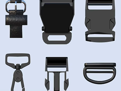 Various Styles of Black Plastic Buckles as Practical Daily Life Accessories 3d model