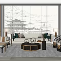 New Chinese Sofa Coffee Table Combination 3d model
