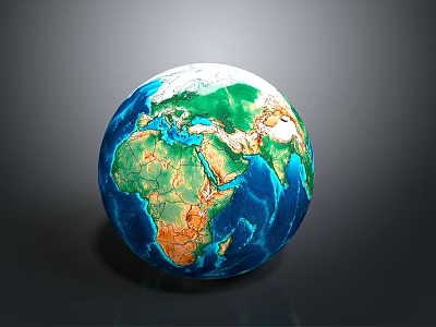 Detailed Earth Globe With Blue Ocean Green Land And White Clouds 3d model