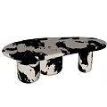 Modern Black And White Patterned Marble Dining Table With Round Top And Unique Legs