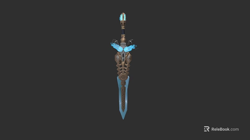 Blue Decorative Sword With Butterfly Hilt Engraved Blade And Top Blue Gemstone 3d model 