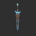 Blue Decorative Sword With Butterfly Hilt Engraved Blade And Top Blue Gemstone