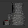 Gray Stone Texture Fireplace With Red Flame Inside Rustic Home Decor