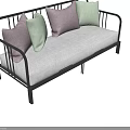 Modern Black Metal Frame Sofa With Gray Cushion And Colorful Purple Light Green Pillows
