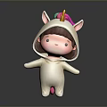 3D Cute Game and Movie Character in White Unicorn Costume With Colorful Horn