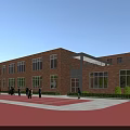 Campus School Building Featuring Green Trees Running Track And Playground Facilities 3d model