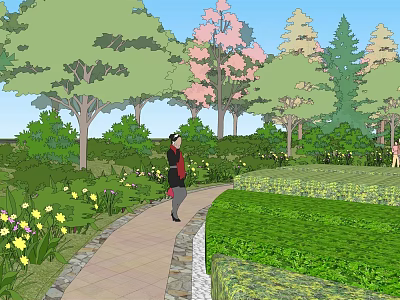 Scenic Park Landscape With Winding Path Colorful Trees And Lush Greenery 3d model