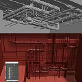 Industrial Ceiling With Metal And Red Pipes Against White Wall Design