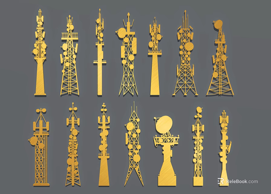 Gold Decorative Partition With Tower Shaped Structures And Various Designs 3d model 