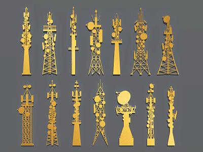 Gold Decorative Partition With Tower Shaped Structures And Various Designs 3d model