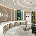 Luxury Modern Jewelry Store Interior With Curved Glass Display Counters Chandelier And Green Plants