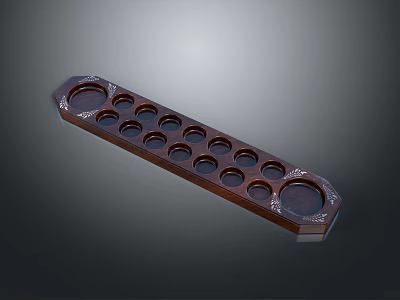 Kids Wooden Tray With Circular Indentations And Decorative Edges For Organizing Small Toys 3d model