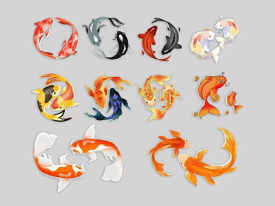 Colorful Koi Fish Animal Wall Decor With Various Designs For Home Decoration 3d model