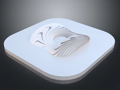 Cartoon Scene With White Square Platform And Wavy 3D Decorative Design On Dark Backdrop 3d model