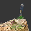 Cartoon Scene of Cliff with Stacked Stone Pillar Transparent Top Yellow Liquid and Green Grass