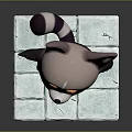 3D Cartoon Purple And White Raccoon Like Animal Character Waving Hand On Cracked Square Base