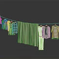 Various Clothes Hanging On Clothesline Including Shirts Towel T Shirts And Pants