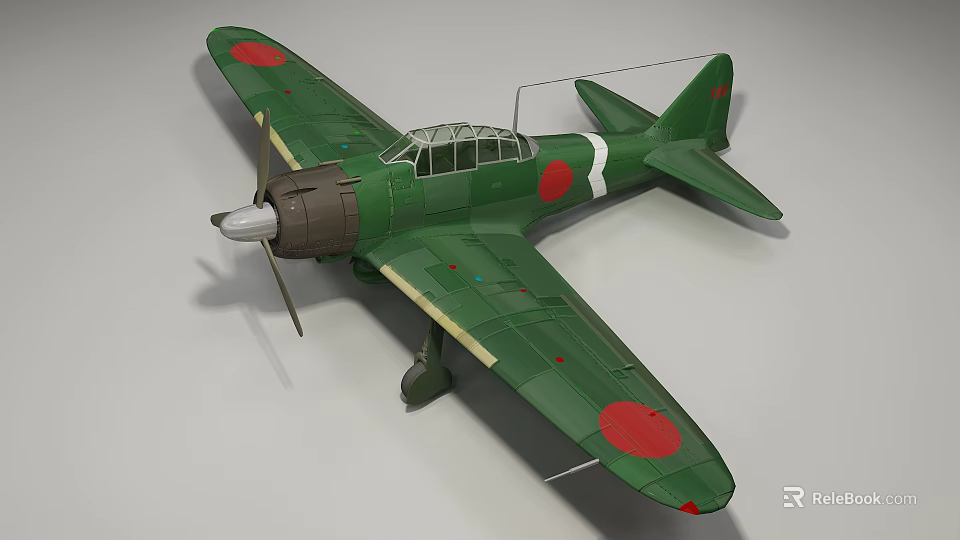 Green Passenger Plane Model With Red Circular Marks Propeller Wings And Cockpit 3d model 