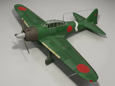 Green Passenger Plane Model With Red Circular Marks Propeller Wings And Cockpit 3d model