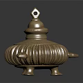 Traditional Handcrafted Pottery Jar with Lid Ornate Striped Decoration Handles and Three Feet