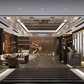 Shop Front Desk With Elegant Modern Design Marble Counter Luxurious Lighting And Green Plants