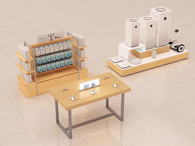Modern Retail Display Shelves With Multi Tiered Racks And Tabletop Product Showcases 3d model