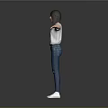 Woman in White CELINE T shirt Blue Ripped Jeans and White Shoes with Arms Outstretched