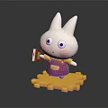 Game and Movie Cartoon Rabbit Character Wearing Purple Overalls Holding Red Book on Yellow Base