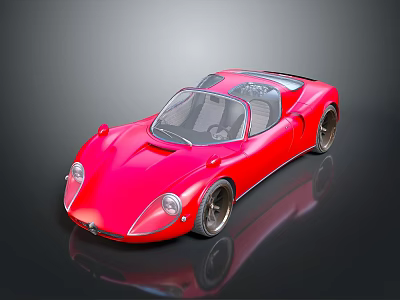 Red Vintage Sports Car With Sleek Design Two Door On Shiny Black Background And Reflection 3d model