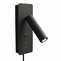Modern Black Wall Lamp With USB Ports And Sleek Cylindrical Light Head 3d model